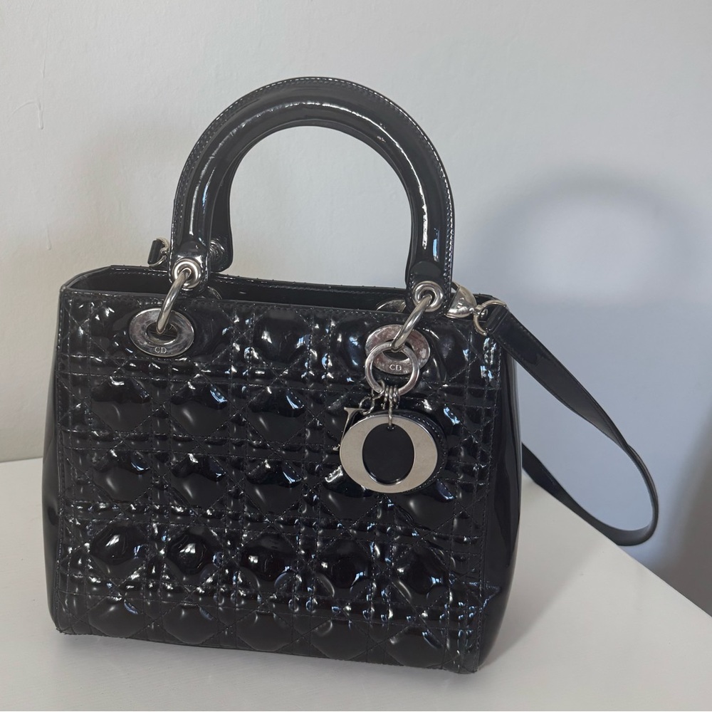 Christian Dior Lady Dior Medium patent bag authentic